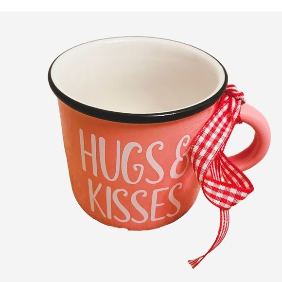 Other - Hugs and Kisses" Mini Coffee Mug, Ceramic Farmhouse Valentine's Day